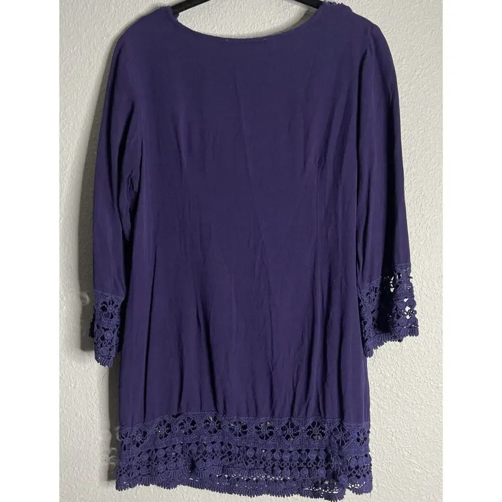 Solitaire Top Women Medium Purple Swim Tunic Crochet Cover‎ Up Sheer Pullover